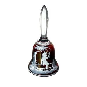Vintage Westmoreland Mary Gregory Cranberry Glass Bell Girl on Swing USA 1970s
